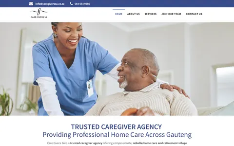 Care Givers SA website design by Squirrel Media – professional home care across Gauteng