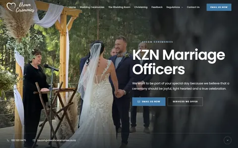 Dream Ceremonies website design by Squirrel Media – KZN marriage officers